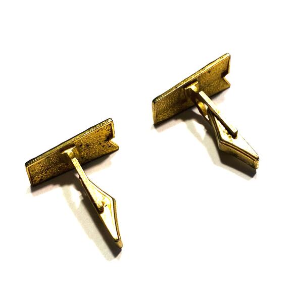 Vintage Atomic Age Cufflinks unique goldtone & textured black geometric FLAW - Picture 3 of 5